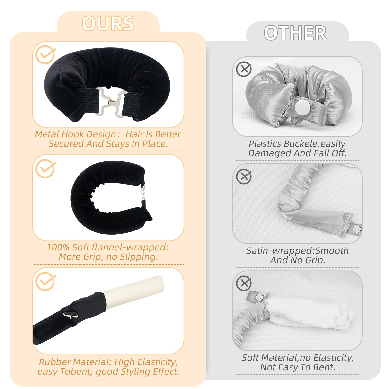 Overnight Heatless Hair Curler Blowout Rods Jumbo, Heatless Curls Satin Jumbo Flexi Rods to Sleep in,Soft Heatless Rod for All Hair Types,No Heat Overnight Sleeping Curls Styling Tools 3pcs Khaki